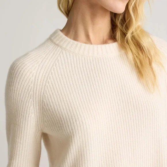 Quince Mongolian Cashmere Fisherman Crewneck Sweater Soft Ivory - Picture 3 of 13